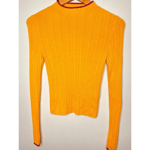 BDG Kiara Open back ribbed knit Sweater size Small Yellow/Magenta - Picture 7 of 9